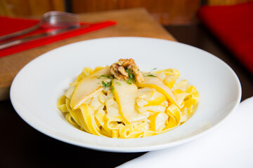 Italian pasta with cheese sauce. Traditional recipe from the city of Rome.