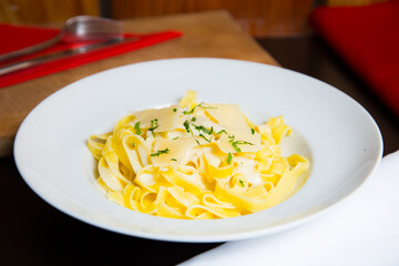 Italian pasta with cheese sauce. Traditional recipe from the city of Rome.