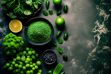 Obraz na płótnie Canvas Green food background on stone table