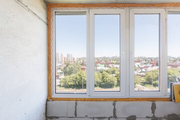 interior decoration of the interior of the balcony of a residential apartment. view from the balcony.