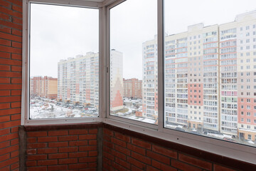 interior decoration of the interior of the balcony of a residential apartment. view from the balcony.