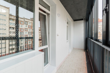 interior decoration of the interior of the balcony of a residential apartment. view from the balcony.