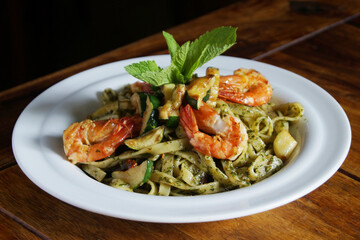 Pasta frutti di mare. Pasta cooked with seafood such as mussels, clams and prawns.