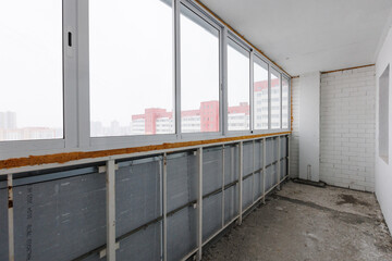 interior decoration of the interior of the balcony of a residential apartment. view from the balcony.