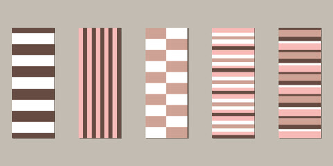 Vector illustration of a set of decorative ribbon stripes. Masking tape, satin or corsage, grssgrain tape, adhesive tapes for frames, scrapbooking. Packing patterned ribbons with geometric ornament