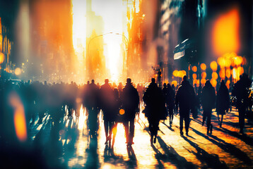 Abstract business people at morning in the city, motion blur - Generative AI