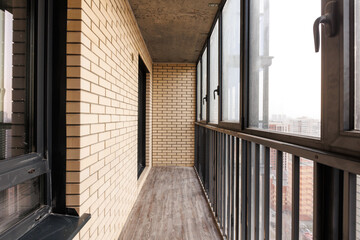 interior decoration of the interior of the balcony of a residential apartment. view from the balcony.