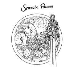 Illustration Hand Drawn Sriracha Ramen Noodle