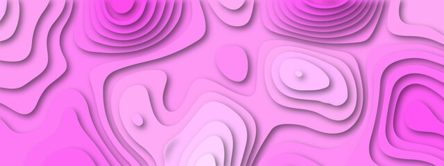 Pink paper cut banner with 3D abstract background and pink waves layers. Modern design for business presentations. paper cut background. Abstract origami wave design.