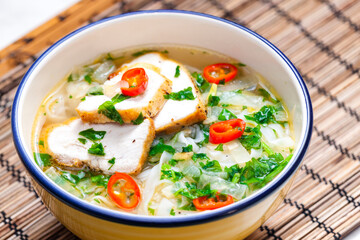 Vieatnamese soup pho with chicken meat