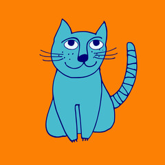 Obraz premium Print with funny cat, avatar, in bright luminescent colors. Perfect for kids. Made of vector illustrations in cartoon, sketch style