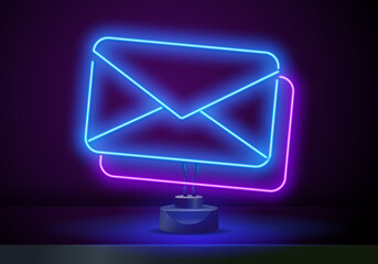 3d neon design elements. An Envelope with a seal and a ribbon, with a lip print, and a Candle.