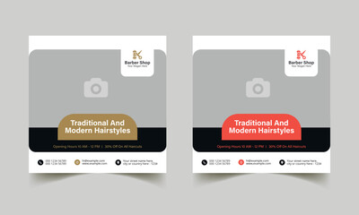 Fototapeta premium barbershop scissors social media post, banner set, classic vintage barber shop advertisement concept, hairdresser salon marketing square ad, abstract print, isolated on background 