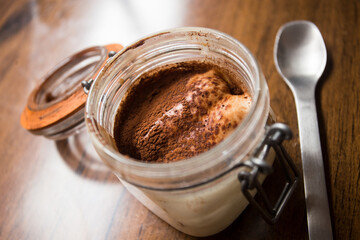 Italian tiramisu. Tiramisu is a cold cake that is assembled in layers. and has ingredients like cocoa, mascarpone and coffee.