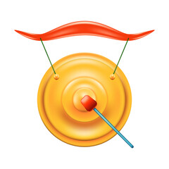 Metal gold gong icon design Golden boxing bell 3d realistic icon vector background illustration set for lunar year festive