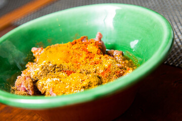 Pizza with meat and vegetables curry. Neapolitan pizza made with mozzarella. Italian recipe.