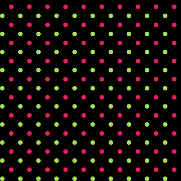 Modern geometric abstract pattern with vibrant neon pink magenta and yellow green polka dots