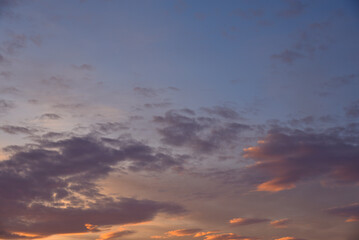 Red and blue sunset and beautiful clouds. Beautiful sunset in winter.
