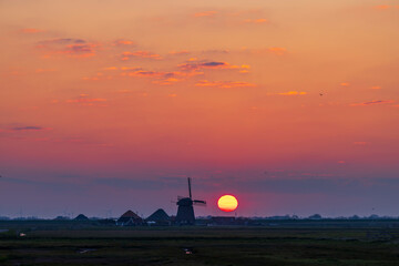 Sunrise with windmill Hargermolen, Bergen - Schoorl, The Netherlands