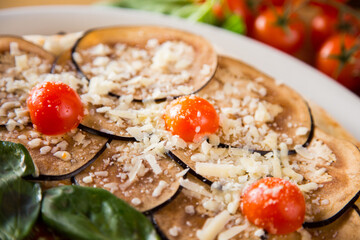 Pizza with vegetables. Neapolitan pizza made with baked vegetables. Italian vegetarian recipe.