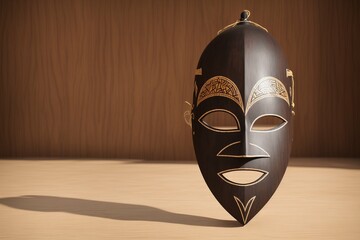 mask and wooden wall, background, wallpaper, banner with space for design.  - obrazy, fototapety, plakaty