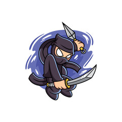 Ninja holding sword with cute pose. Cartoon vector illustration isolated on premium vector