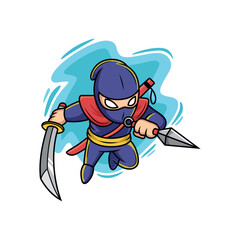 Fototapeta premium Ninja holding kunai and sword. Cartoon vector illustration isolated on premium vector