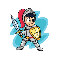 Knight with fighting pose. Cartoon vector illustration isolated on premium vector
