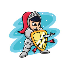 Knight with defensive stance. Cartoon vector illustration isolated on premium vector
