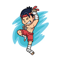 Muay thai fighter. Cartoon vector illustration isolated on premium vector