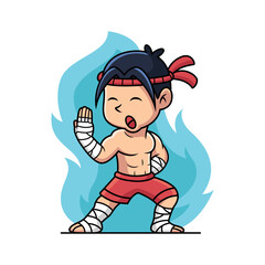 Muay thai fighter with fight pose. Cartoon vector illustration isolated on premium vector