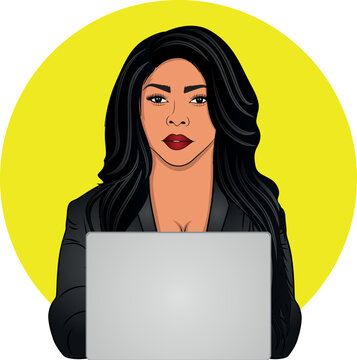 Office working laptop Business Women vector illustration girls type writer typing 