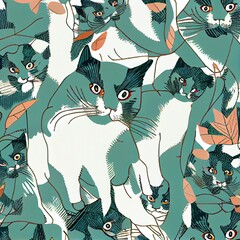 Quirky Cat Patterns: This image features a collection of cute and quirky cats with funny patterns. Perfect for use as a wallpaper or texture.