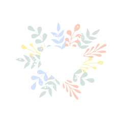 Vector illustration with a heart and flowers in pastel colors.