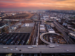 Aerial Drone of Jersey City Sunrise 