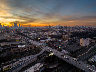 Aerial Drone of Jersey City Sunrise 