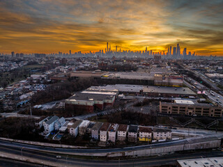 Aerial Drone of Jersey City Sunrise 