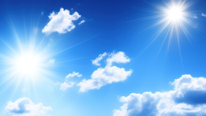 Naklejka na ściany i meble Blue sky with clouds and sun reflection.