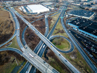 Naklejka premium Aerial Drone of Jersey City Sunrise 