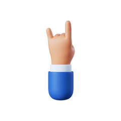 3d illustration. Rebel social icon. Cartoon character hand shows rock gesture. Business success clip art isolated on white background