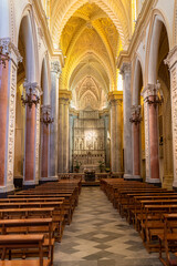 Nave with high altar of the Chiesa Madre, the cathedral of Erice in Sicily. The church was built in...