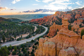freeway in red canyon at sunset