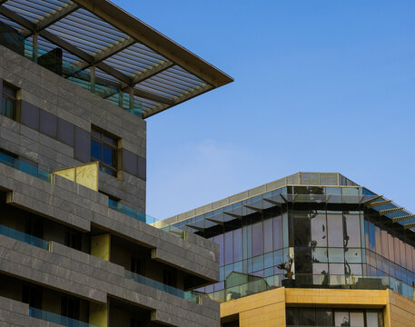 urban building balcony , shaded during the morning at abdali area at amman- jordan