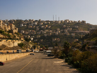 salt view to the highway road at the sunset, jordan, amman
