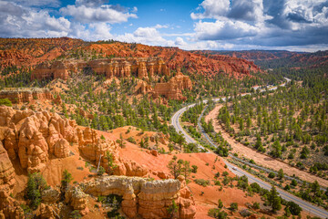 aerial view of road in red canyon 