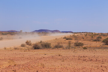 Namibian landscape along the gravel road. Damaraland, homelands in South West Africa, Namibia.
