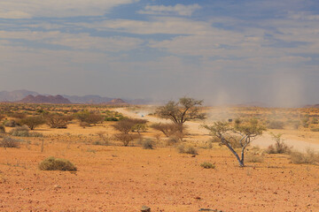 Namibian landscape along the gravel road. Damaraland, homelands in South West Africa, Namibia.