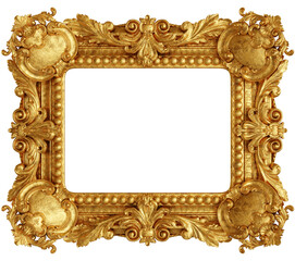 Gilded gold antique picture frame isolated. 3D rendering