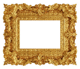 Ornate gold picture frame in baroque style. 3D rendering