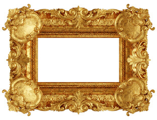 Gilded gold antique picture frame isolated. 3D rendering